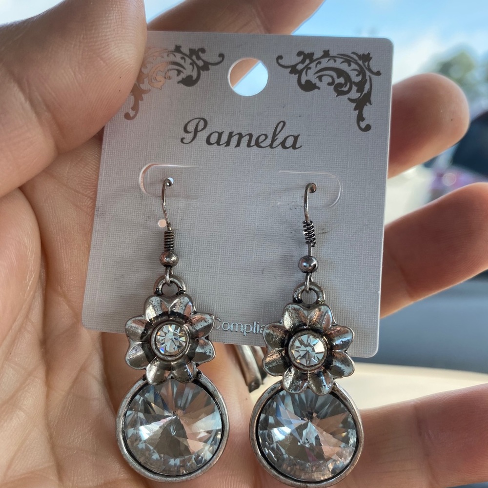 Silver-tone and Rhinestone Earrings